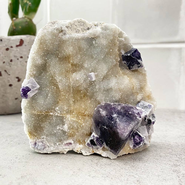 Purple Fluorite with Calcite Natural Specimen