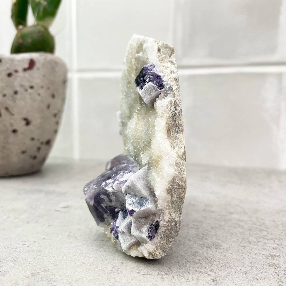 Purple Fluorite with Calcite Natural Specimen