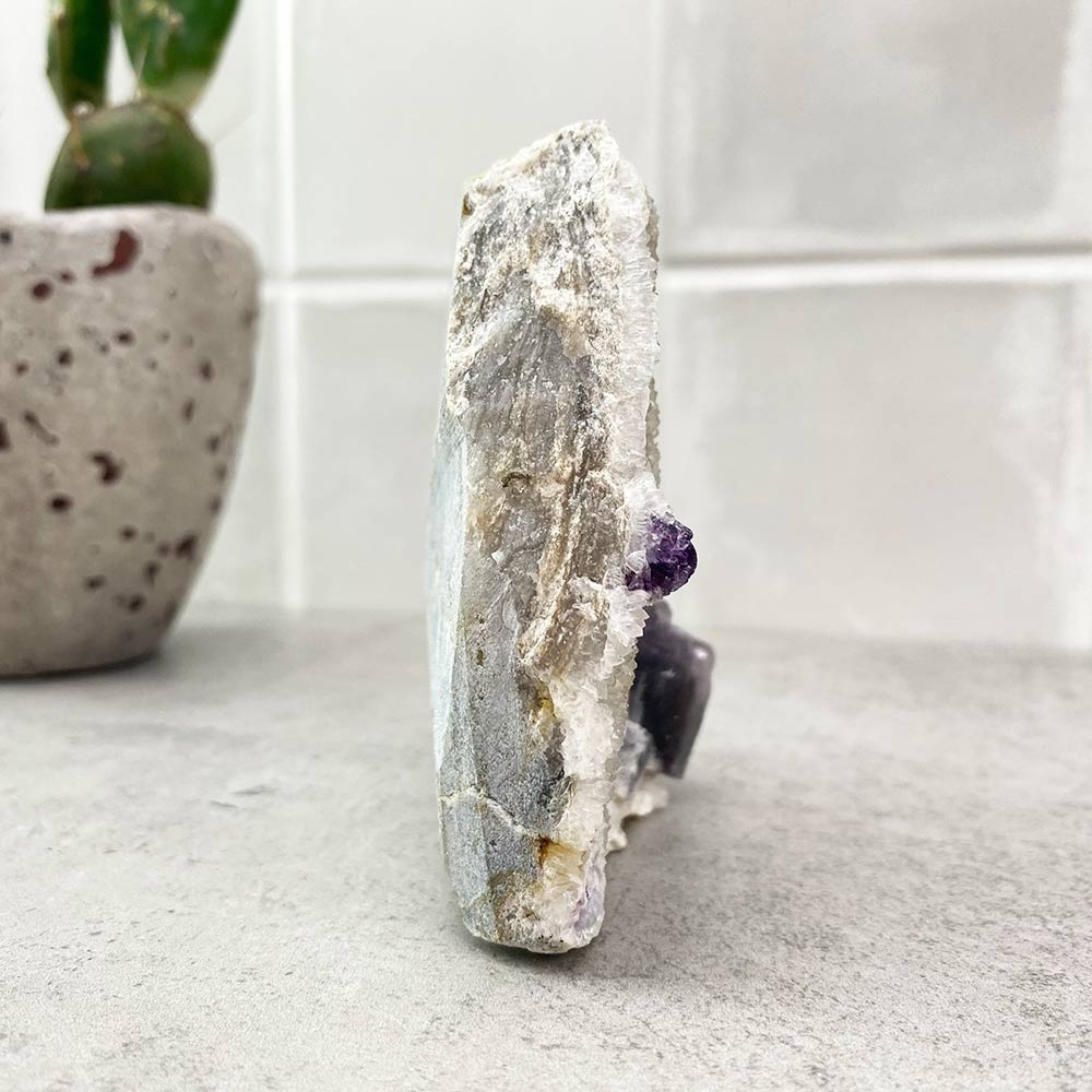 Purple Fluorite with Calcite Natural Specimen