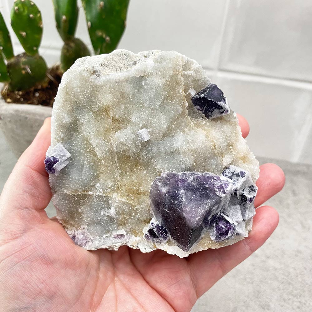 Purple Fluorite with Calcite Natural Specimen
