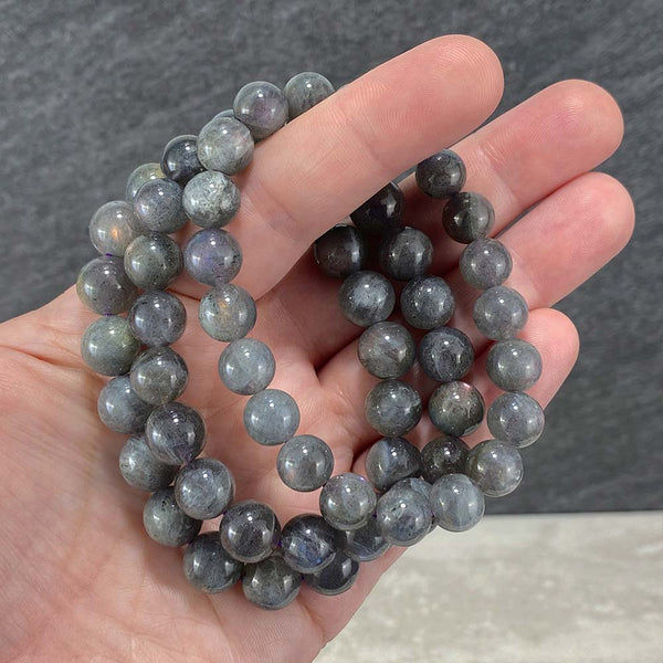 Polished Purple Flash Labradorite Beaded Stretch Bracelet