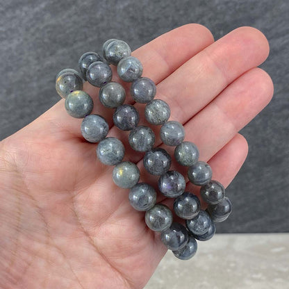 Polished Purple Flash Labradorite Beaded Stretch Bracelet