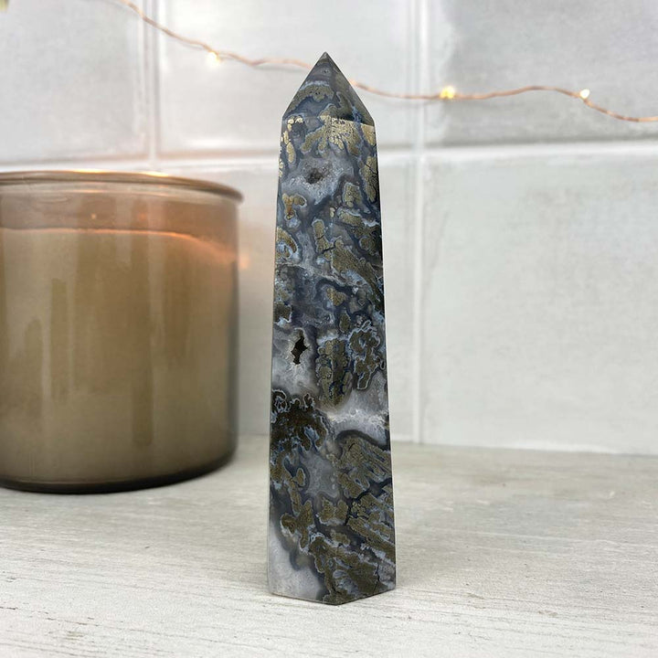 Polished Pyrite With Quartz and Agate Tower