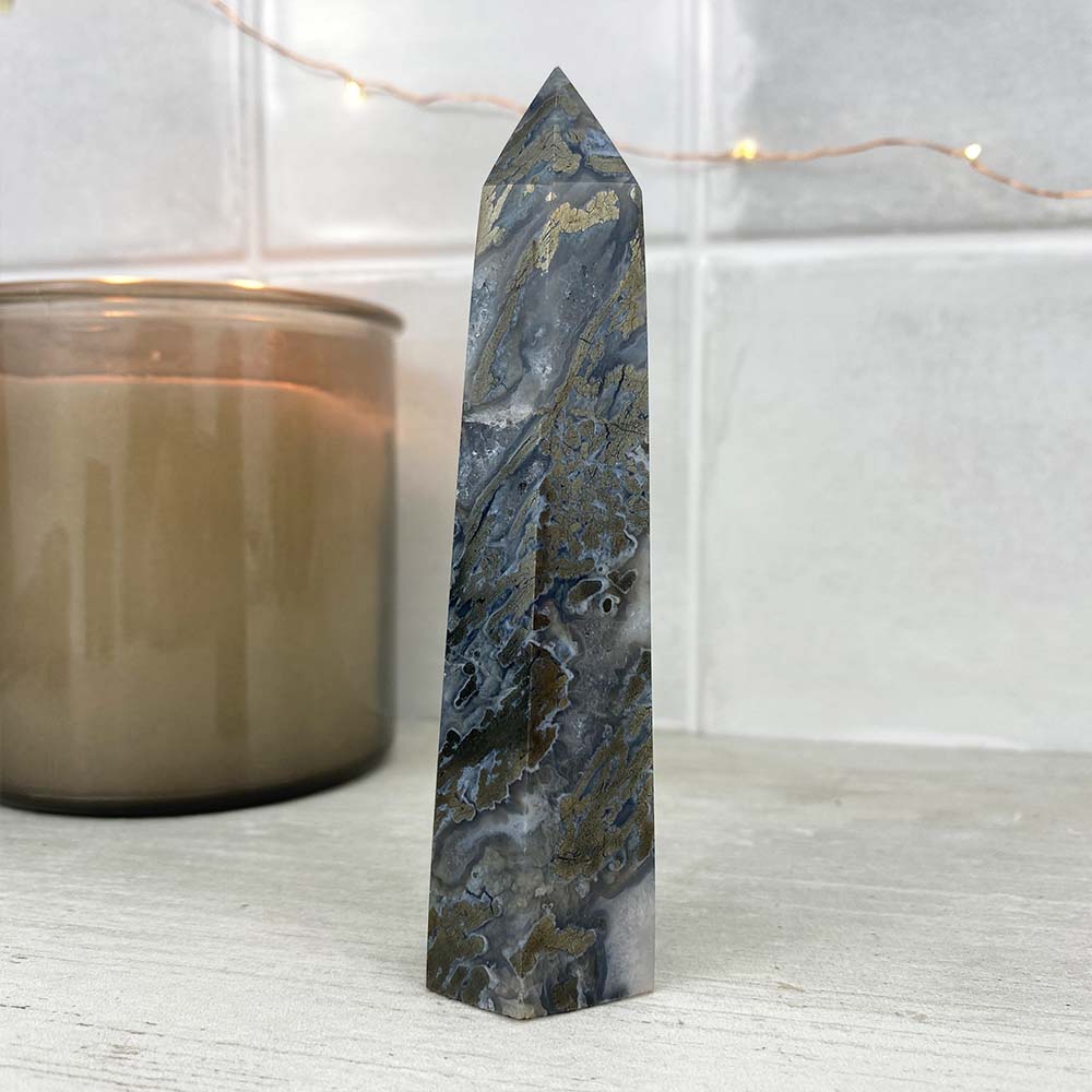 Polished Pyrite With Quartz and Agate Tower