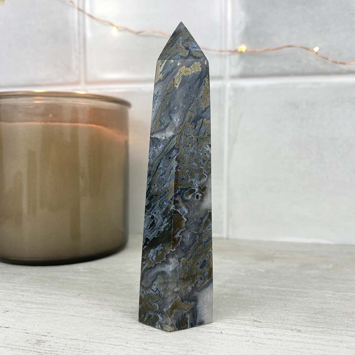 Polished Pyrite With Quartz and Agate Tower