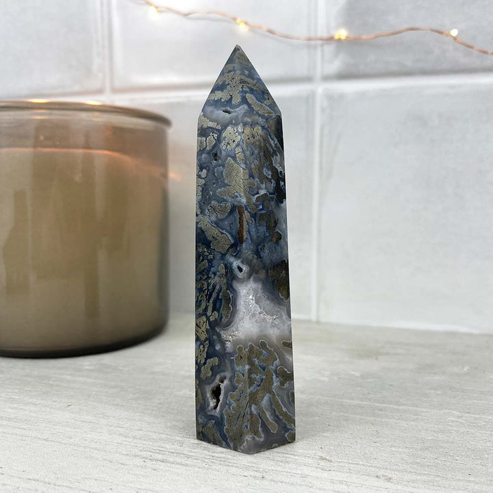 Polished Pyrite With Quartz and Agate Tower