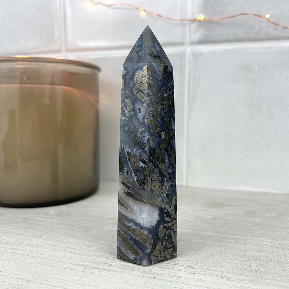 Polished Pyrite With Quartz and Agate Tower