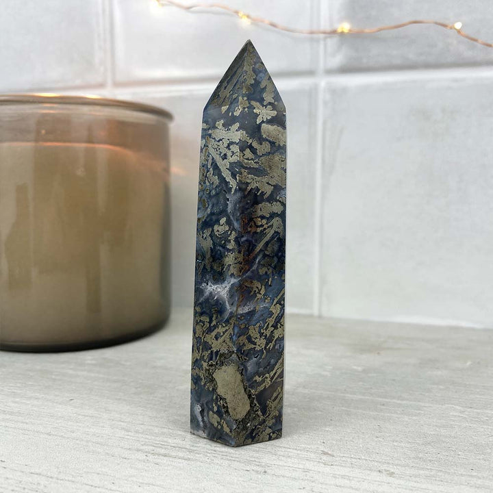 Polished Pyrite With Quartz and Agate Tower