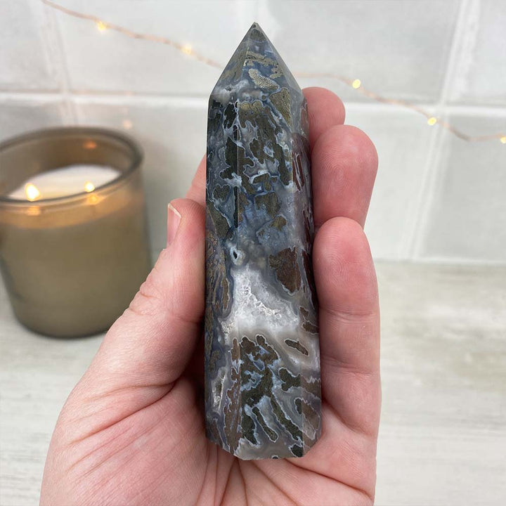 Polished Pyrite With Quartz and Agate Tower