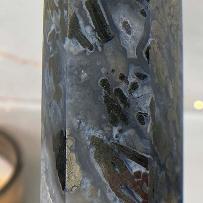 Polished Pyrite With Quartz and Agate Tower