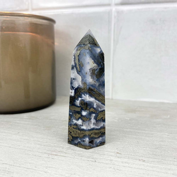 Polished Pyrite With Quartz and Agate Tower