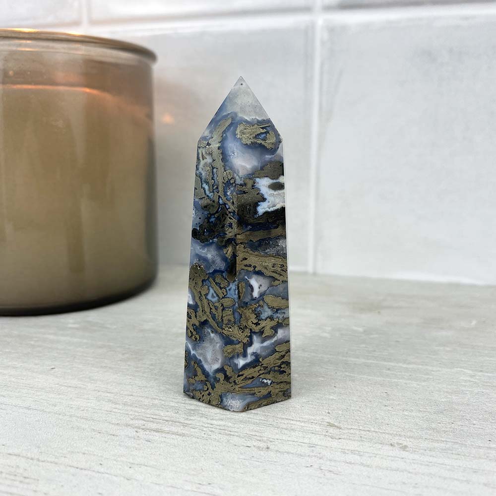 Polished Pyrite With Quartz and Agate Tower