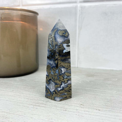 Polished Pyrite With Quartz and Agate Tower