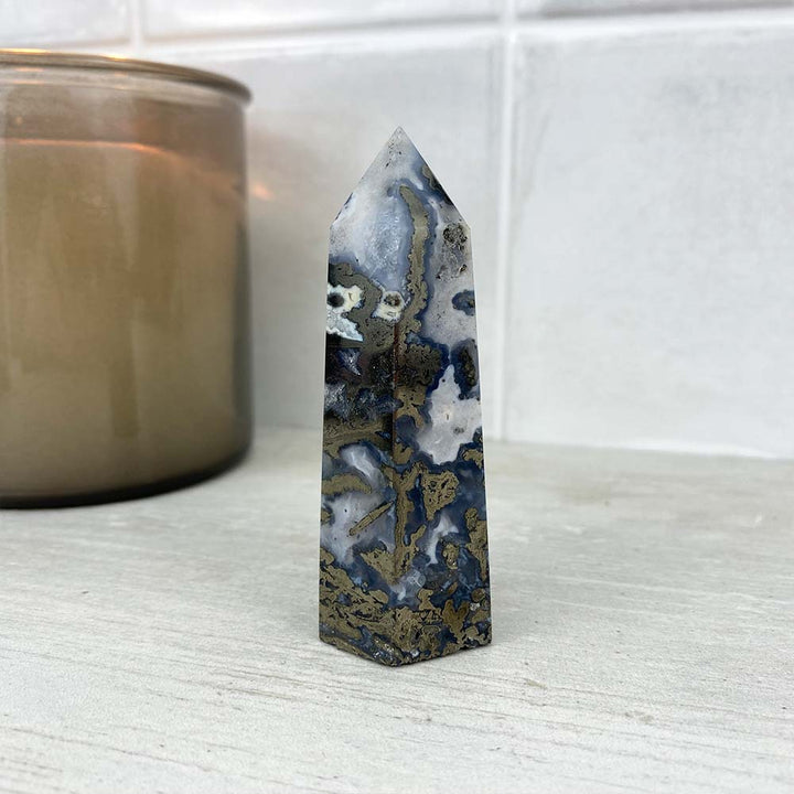 Polished Pyrite With Quartz and Agate Tower
