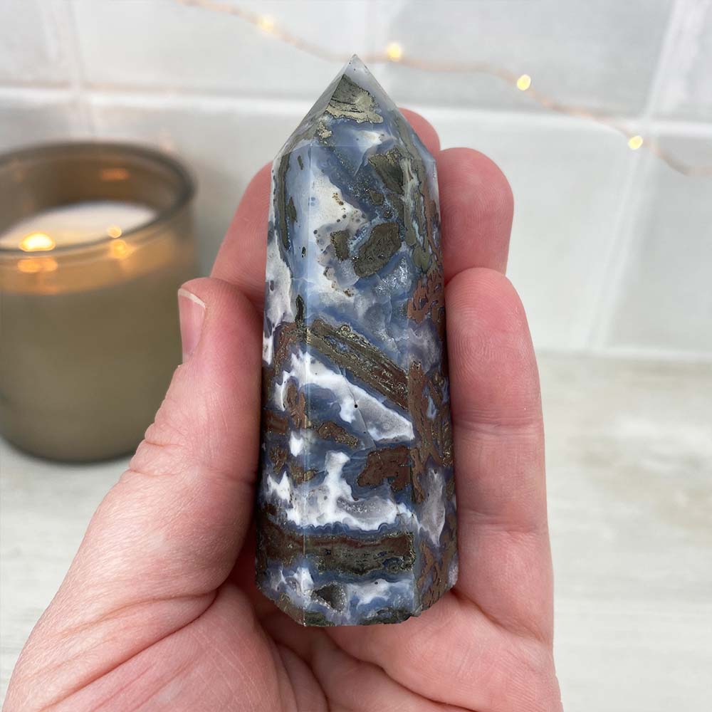 Polished Pyrite With Quartz and Agate Tower