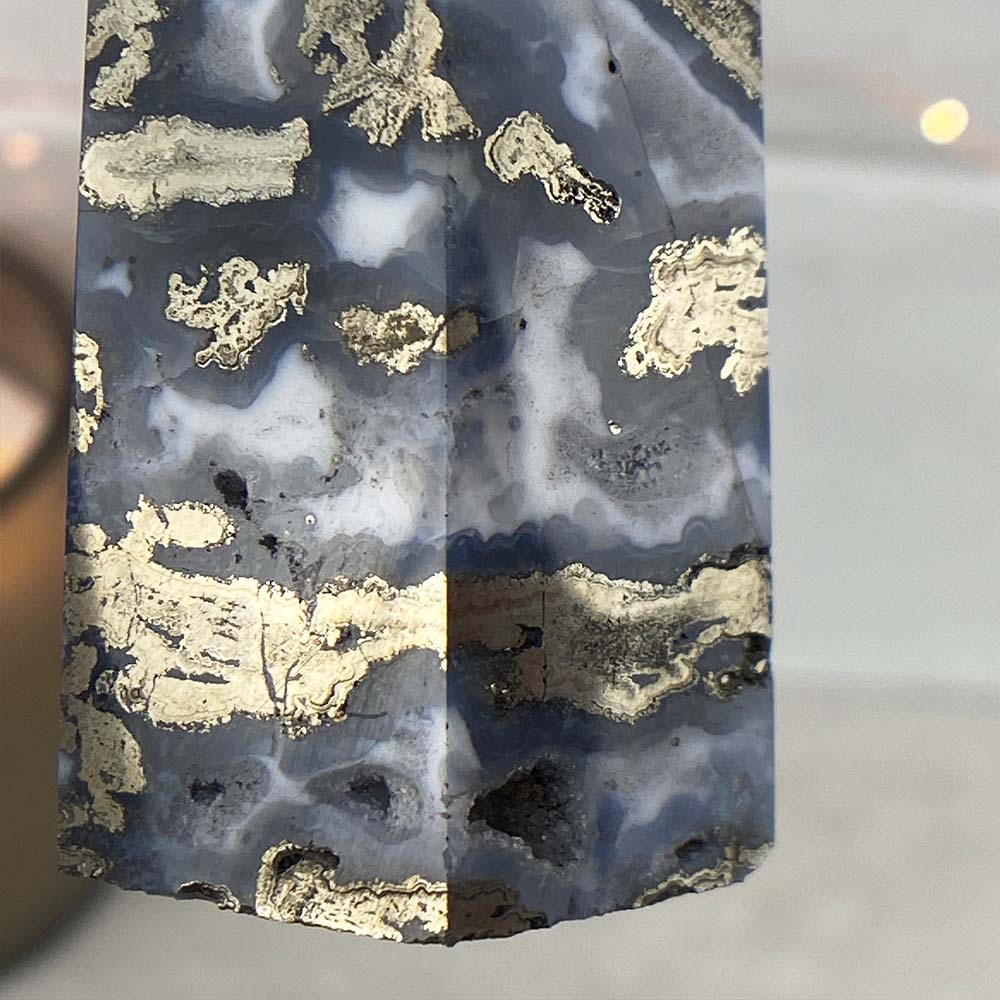 Polished Pyrite With Quartz and Agate Tower
