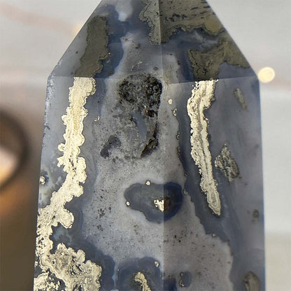 Polished Pyrite With Quartz and Agate Tower