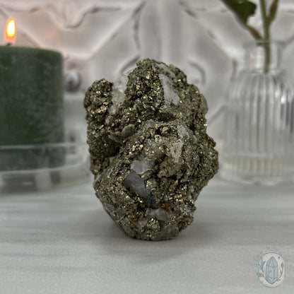 Large Pyrite Specimen with Quartz Pet Rock