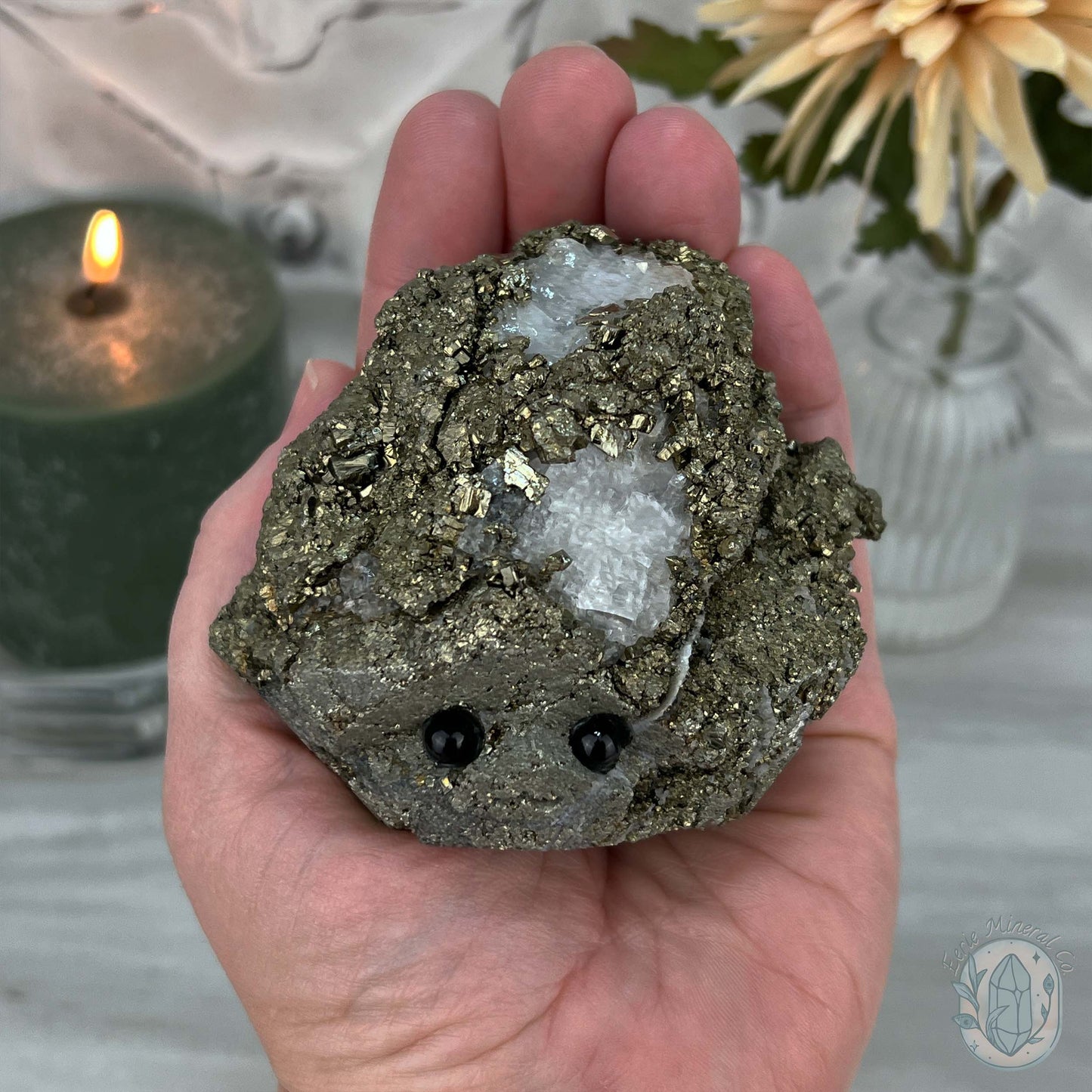Large Pyrite Specimen with Quartz Pet Rock