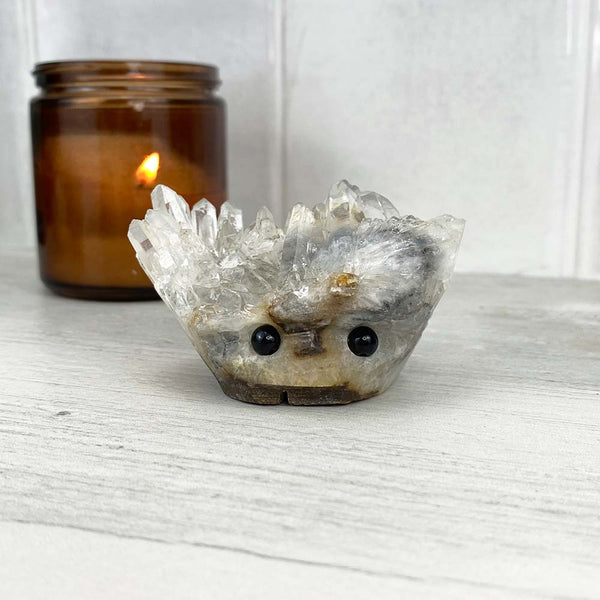 Clear Quartz Crystal Cluster Hedgehog Carving