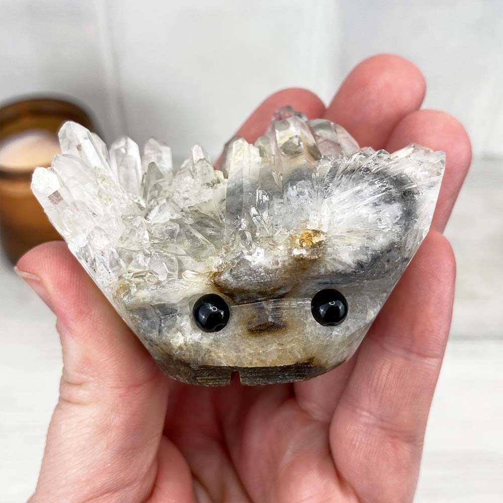 Clear Quartz Crystal Cluster Hedgehog Carving
