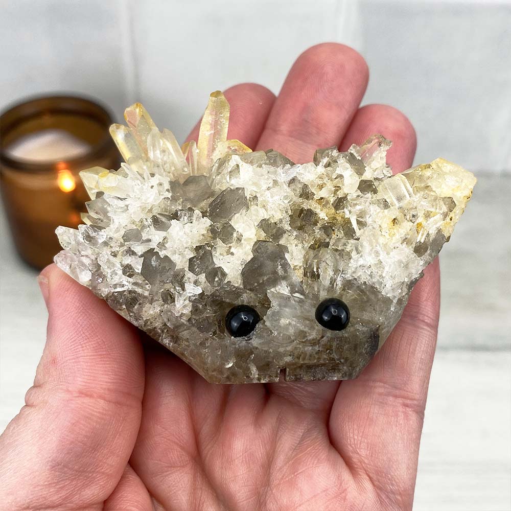 Clear Quartz Crystal Cluster Hedgehog Carving