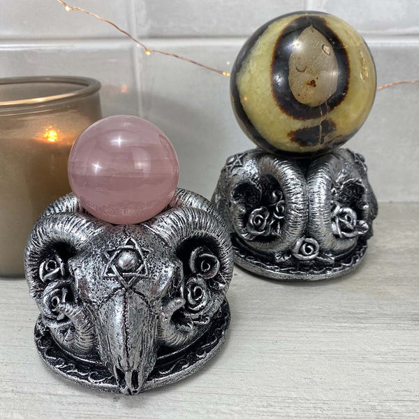 Ram Skull with Roses Occult Sphere Holders