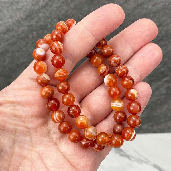 Polished Red Agate Beaded Stretch Bracelet