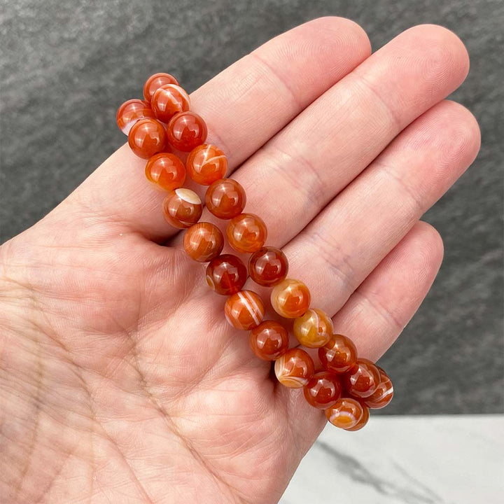 Polished Red Agate Beaded Stretch Bracelet