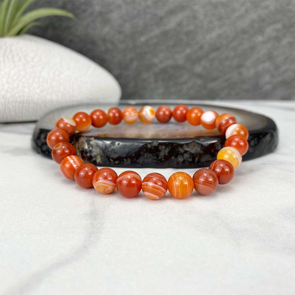 Polished Red Agate Beaded Stretch Bracelet