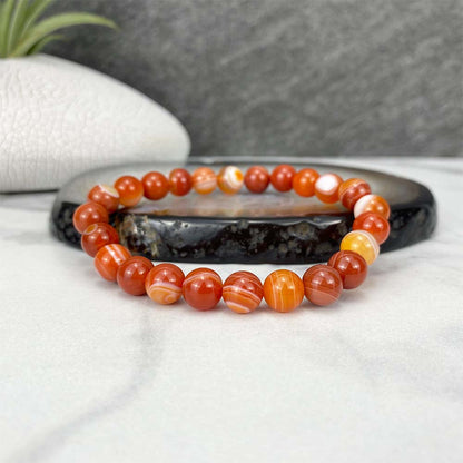 Polished Red Agate Beaded Stretch Bracelet