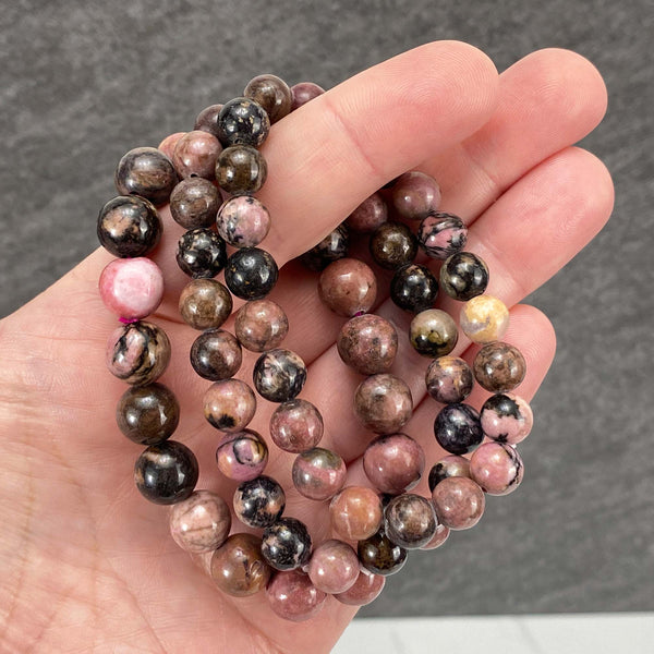 Polished Rhodonite Beaded Stretch Bracelet