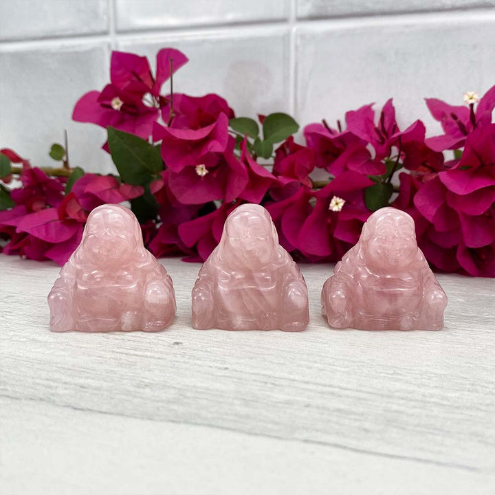 Polished Smiling Buddha Rose Quartz Carving