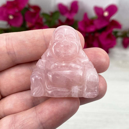 Polished Smiling Buddha Rose Quartz Carving