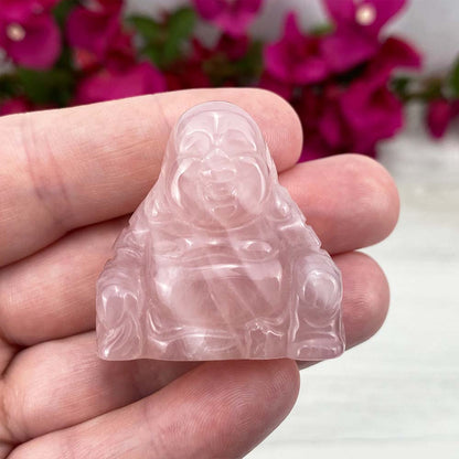 Polished Smiling Buddha Rose Quartz Carving