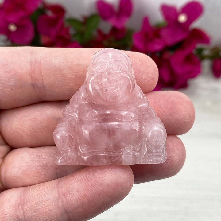 Polished Smiling Buddha Rose Quartz Carving