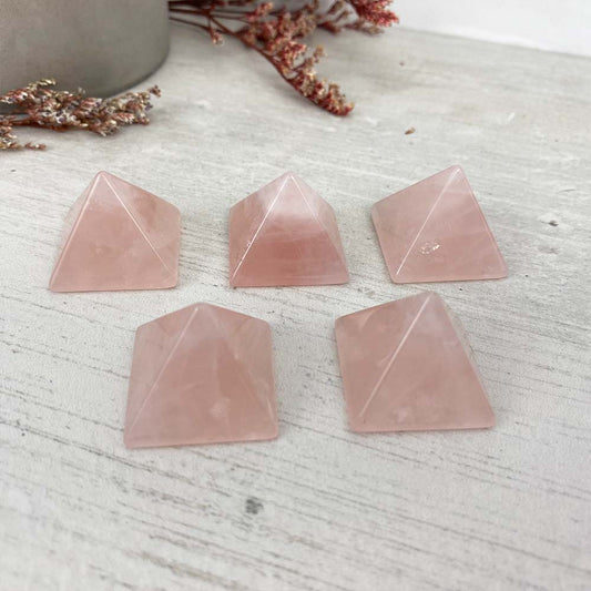 Polished Rose Quartz Crystal Pyramid Carvings