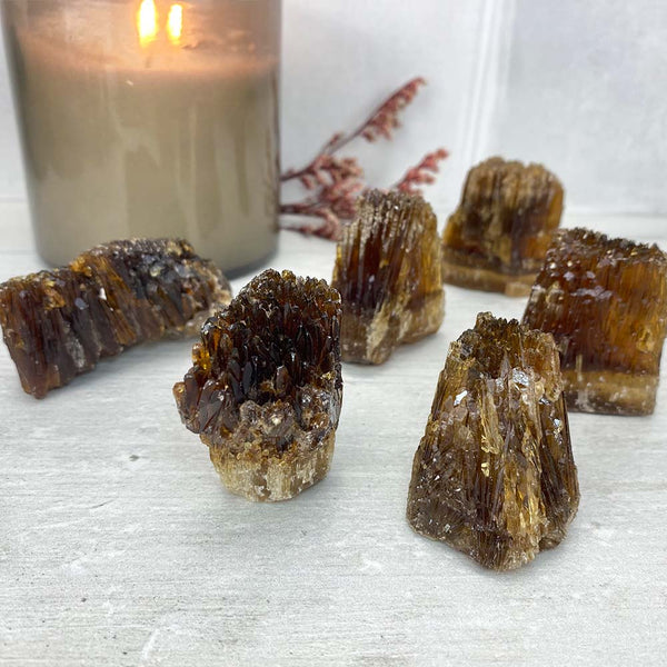 Raw Amber Calcite Crystal Specimens