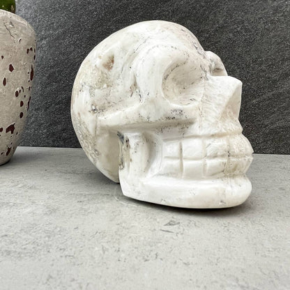 Scolcite and Stilbite Skull Carving