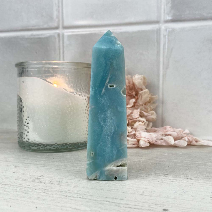 Polished Sky Blue Quartz Tower