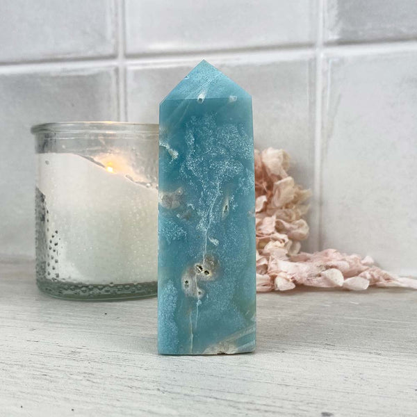 Polished Sky Blue Quartz Tower