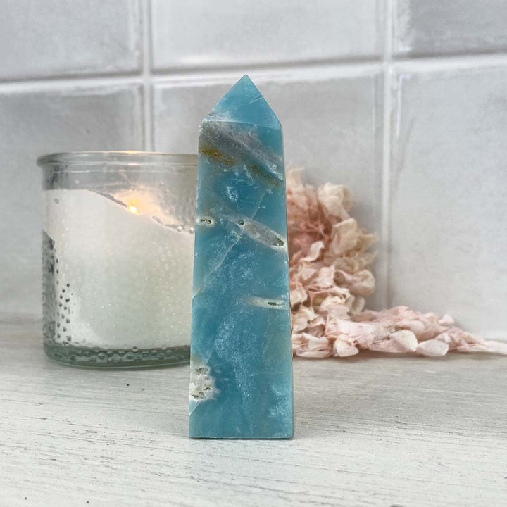 Polished Sky Blue Quartz Tower