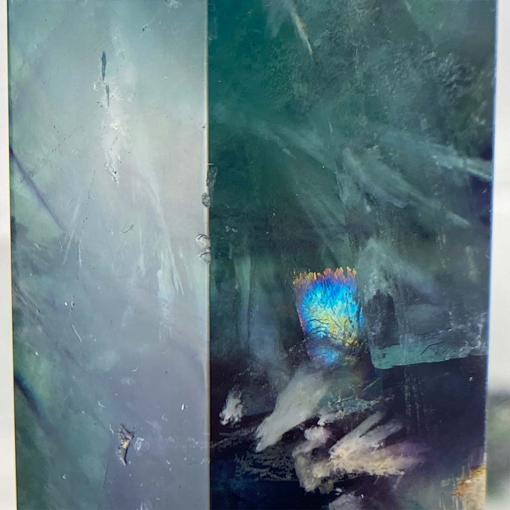 Polished Rainbow Snowflake Fluorite Tower