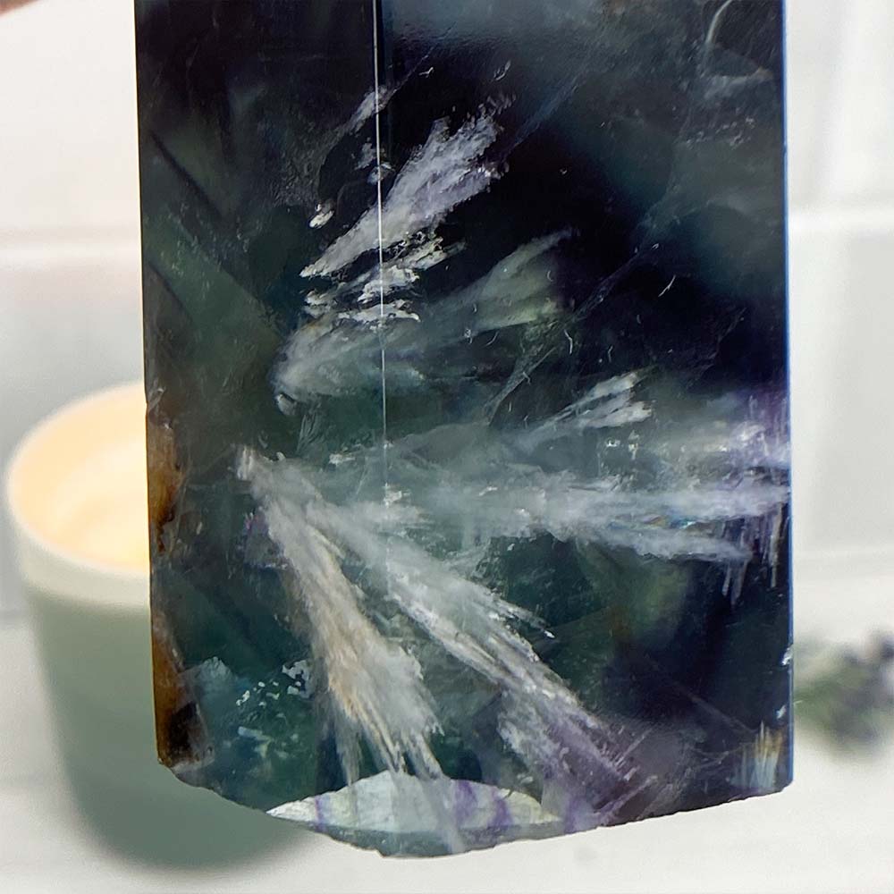 Polished Rainbow Snowflake Fluorite Tower