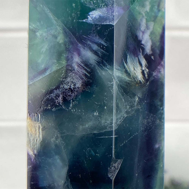 Polished Rainbow Snowflake Fluorite Tower