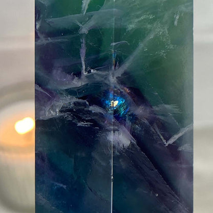Polished Green and Purple Snowflake Fluorite Tower