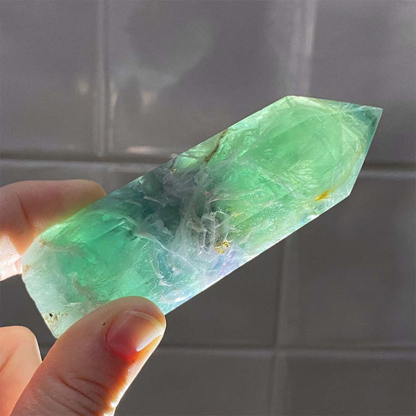 Polished Green Snowflake Fluorite Tower