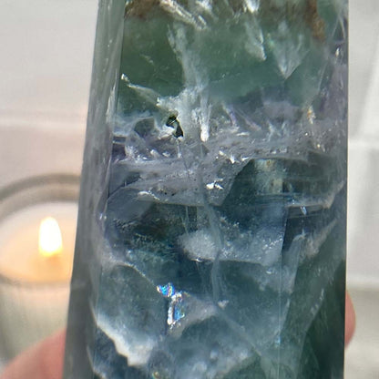 Polished Green Snowflake Fluorite Tower