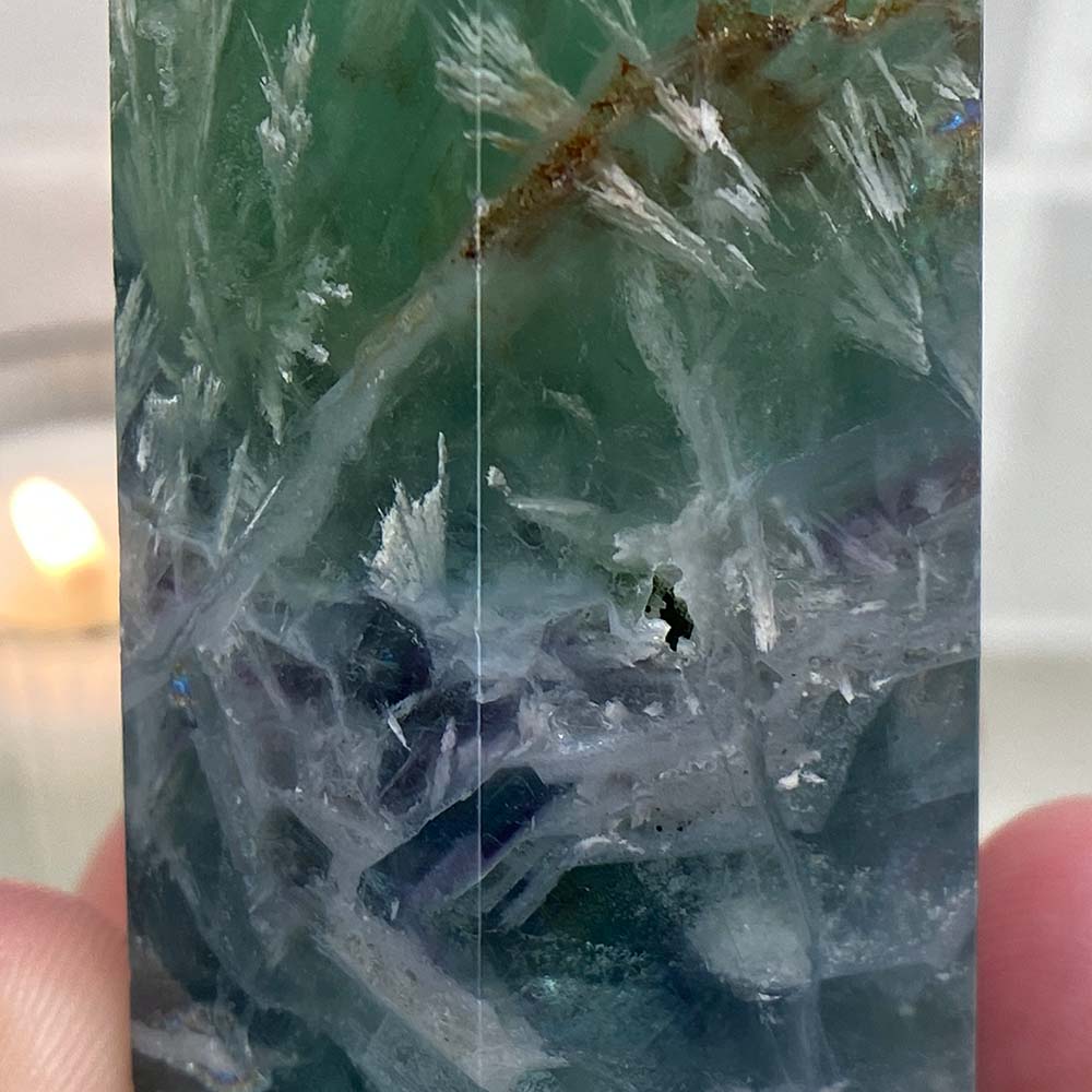 Polished Green Snowflake Fluorite Tower