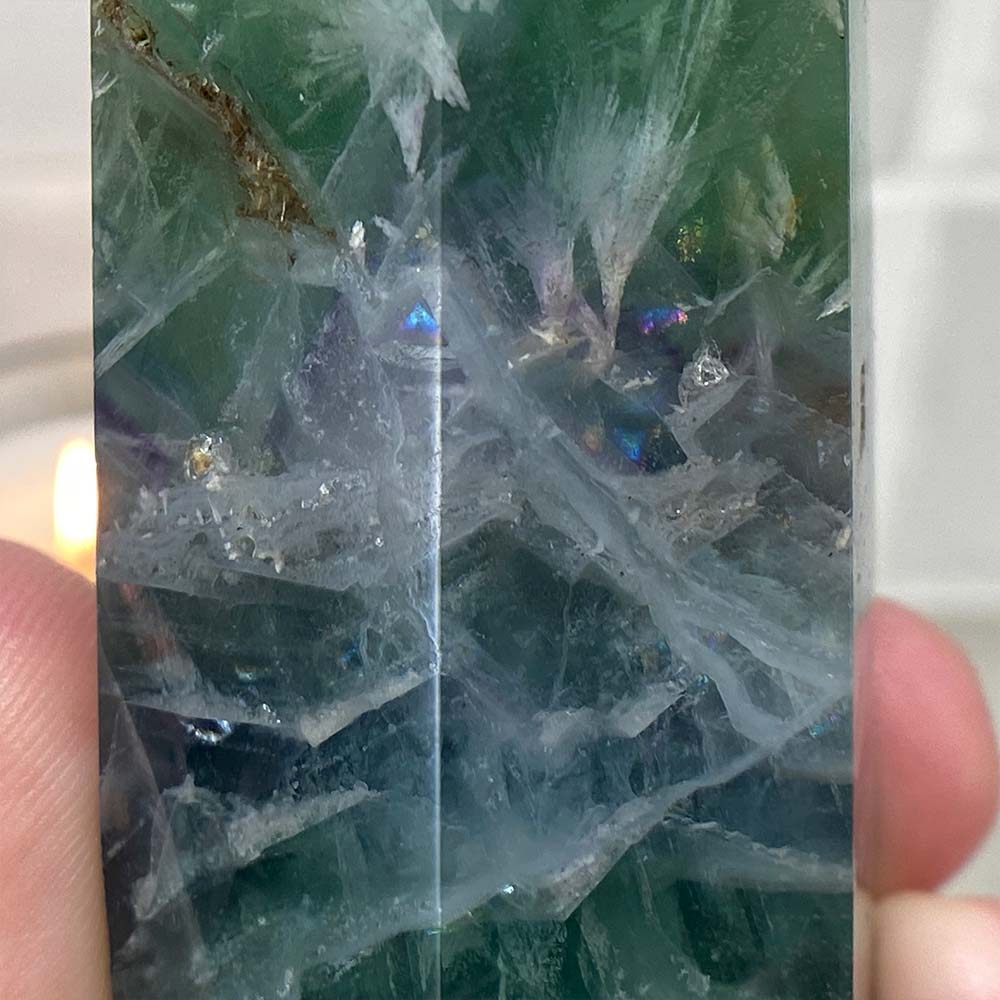 Polished Green Snowflake Fluorite Tower